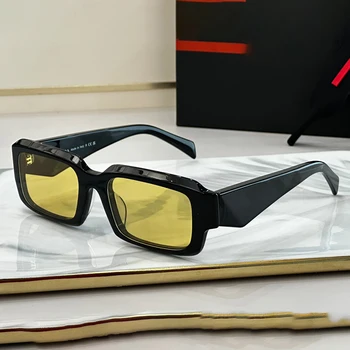 Бели Черни Слънчеви очила с неподходящ многоугольником, Квадратни Ацетатные оригинални Дамски Мъжки Слънчеви Очила, Очила по рецепта на марката Uv400