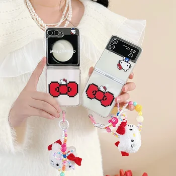 Sanrios Hellos Kittys сладко розово плюшено гривна Калъф за телефон Samsung Galaxy Z Flip 4 Твърд PC Делото за Z Flip 5 Калъф за Носене