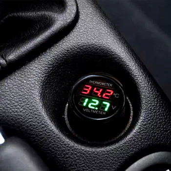Авто Волтметър 12V 24V, Термометър с автоматична led двоен цифров панел, USB зареждане, запалки 2 in1, Универсален