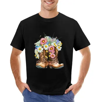 Boho Ретро Цветя ботуши, тениски, мъжки дрехи, ризи с котки, забавна тениска, прости бели тениски, мъжки