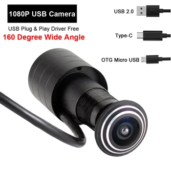 HD 1080P Type C Micro USB OTG Вратата, Шпионка Камера USB 2.0 160-Градусов Широкоъгълен Обектив Мини Камера за Сигурност с Вратата дупка 