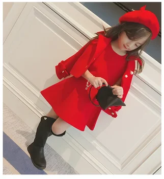Есенен детски комплект 2022 година, Корейската версия жилетка за момичета, пола + вълна яке + шапка, Комплекти от три елемента За момичета, Модни Червено облекло