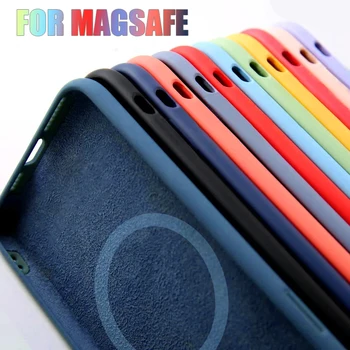 Оригинален магнитен калъф Magsafe за iPhone 15 14 11 12 13 Pro Mini Max Plus XR XS с безжична зареждане, течен силиконов калъф за вашия телефон