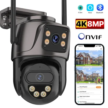 8-Мегапикселова HD IP Камера Външна 4K H. 265 Безжична Wifi PTZ Камера AI Проследяване на 4-Мегапикселова Камера за Видеонаблюдение P2P Видеонаблюдение iCSee APP