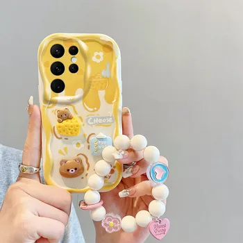 За Samsung Galaxy S22 Ultra Калъф за телефон 3D кукла, за декорация с мультяшными животни Модерен мек силиконов ремък за ръка гривна делото
